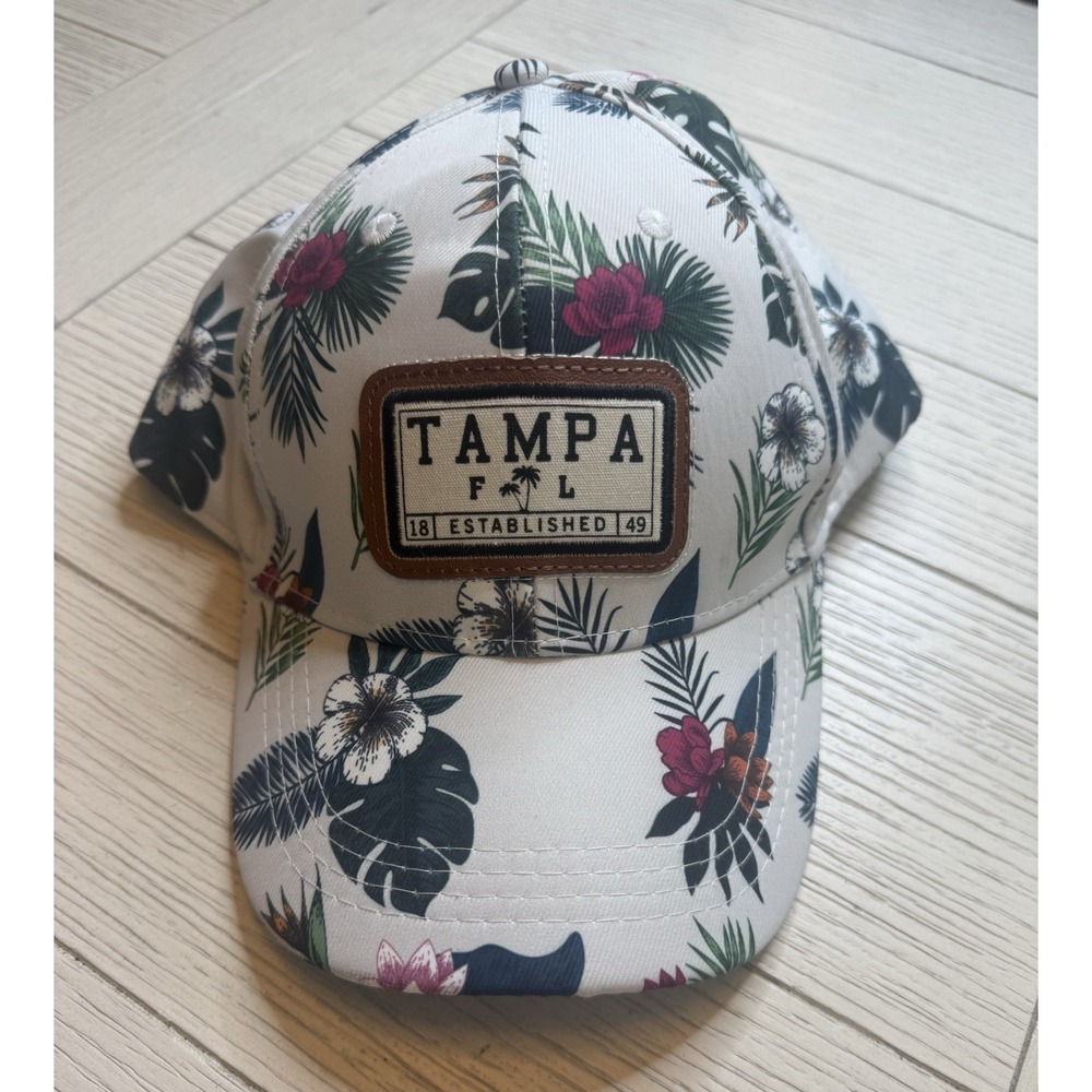 Tropical‎ Tampa FL White Baseball Cap. Unisex Made In US. Sz 7. Adjustable